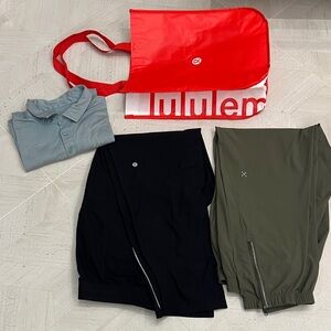 lululemon athletica Black and Olive Joggers and polo